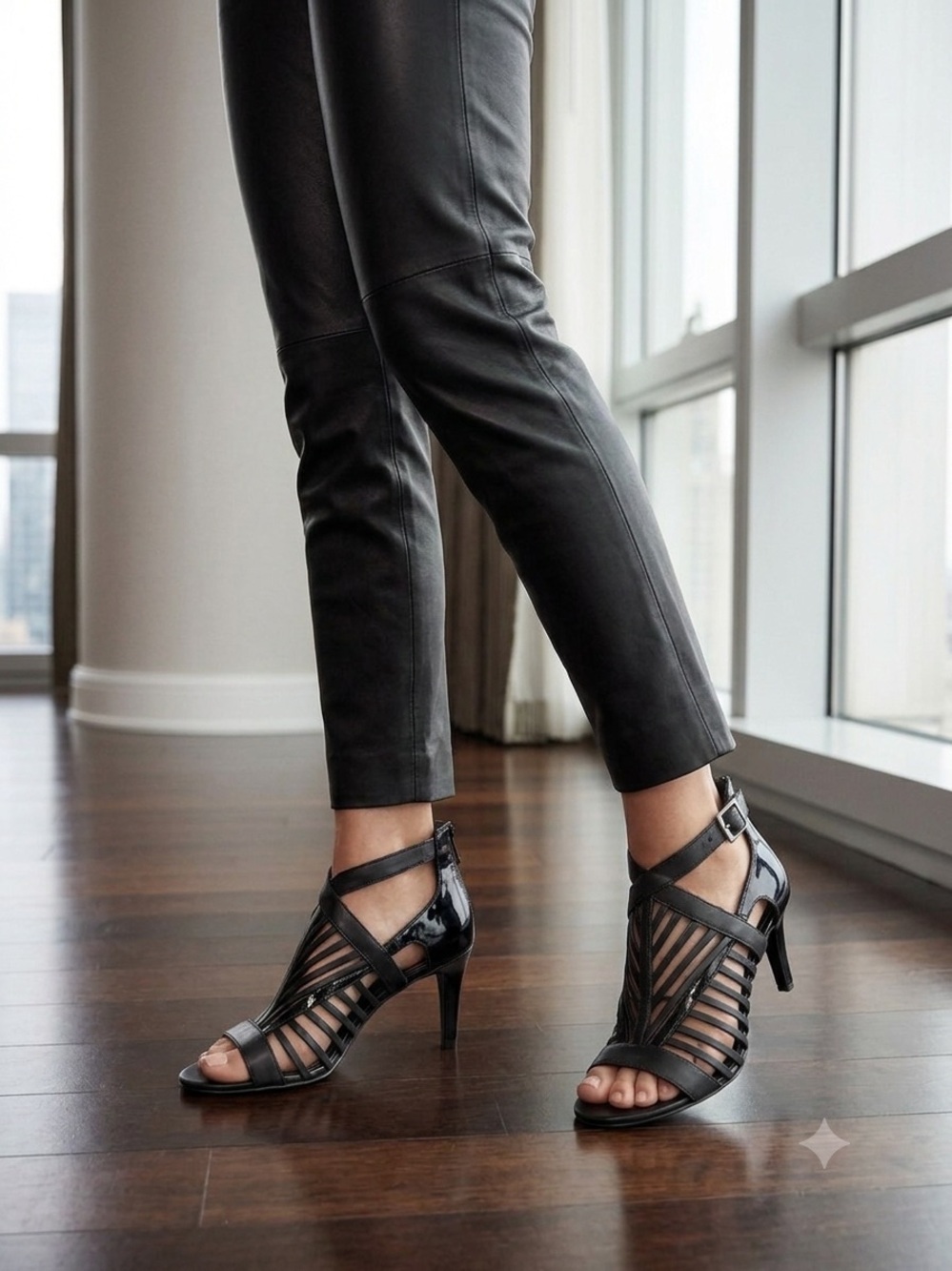 Calvin Klein Black Strappy Cutout High-Heel Sandals